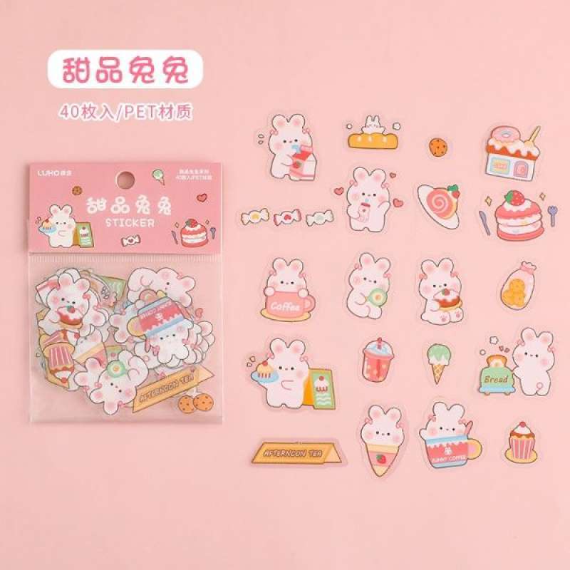 Jual Stiker Aesthetic Bahan PET Bear & Rabbit Series Lucu - Rabbit Pdk ...