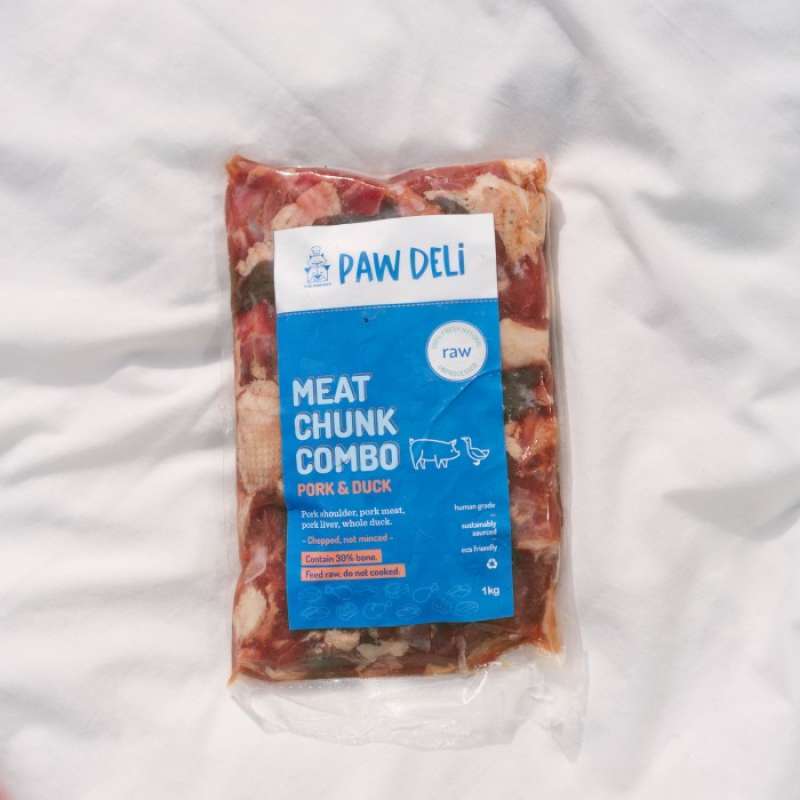 Promo Pawdeli Raw Meat Chunk Combo Pork & Duck 1Kg Dog Raw Food