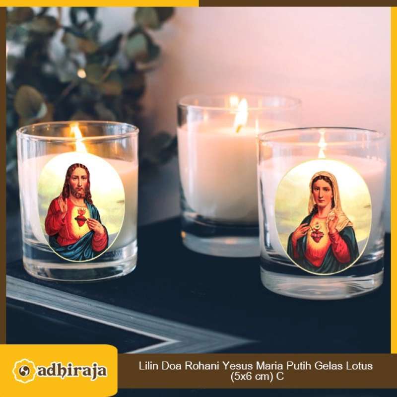 Jual Lilin Ibadah Doa Rohani Gelas Yesus & Maria Putih Stearin Wax 2 ...