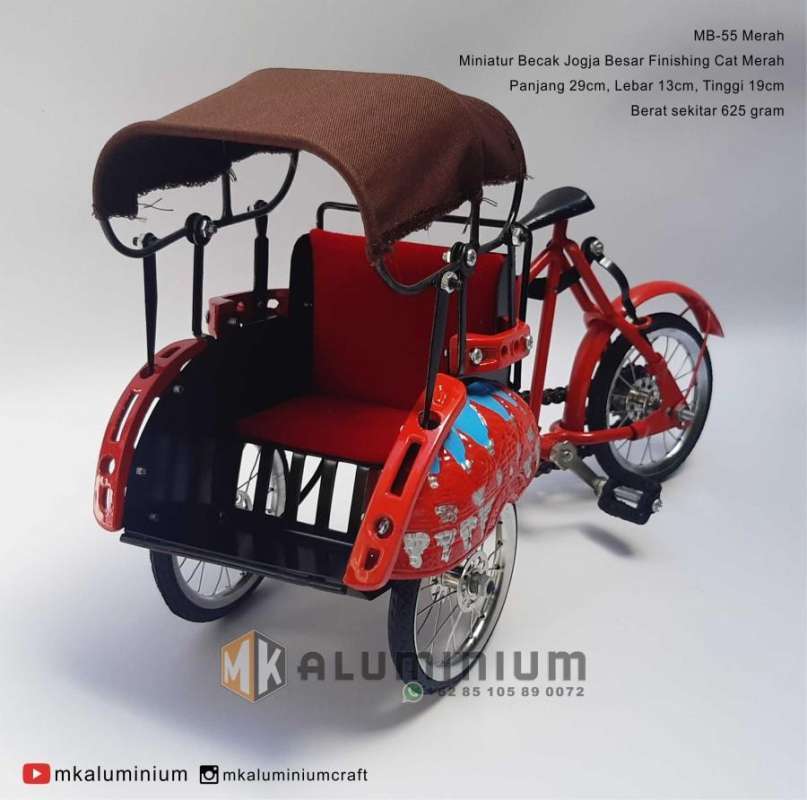 Jual Diescat Miniatur Becak Jogja Warna Merah Logam - Mk Aluminium ...