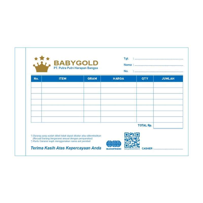 Jual Nota Kosong Resmi Dari Baby Gold 1 Lembar Rangkap 2 (putih Dan
