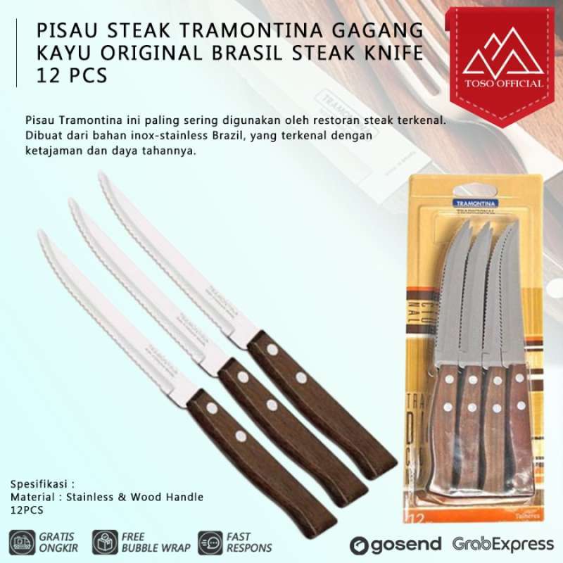 pisau steak gagang kayu tramontina set 3pc steak knife 100pcen original asli