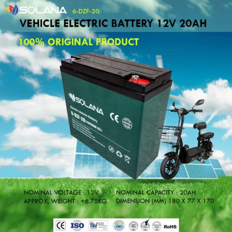 Jual SOLANA E-BIKE 12V 20AH AKI KERING SEPEDA MOTOR LISTRIK BATTERY 20