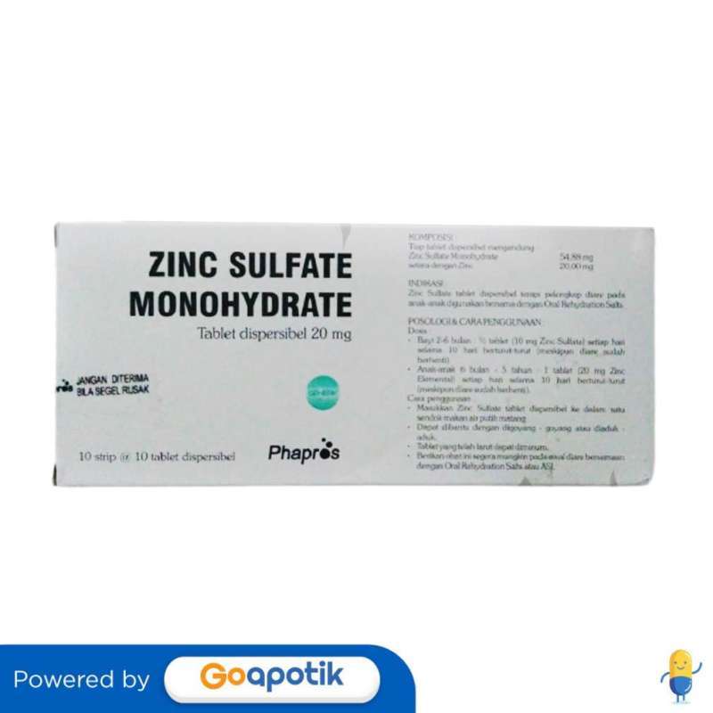 Jual Zinc Sulfate Monohydrate Phapros 20 Mg Box 100 Tablet Di Seller