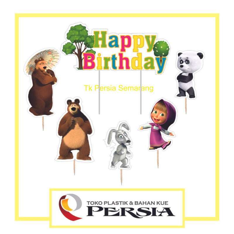 Jual Topper Cake Kue Tart Happy Birthday Karakter Masha and The Bear di