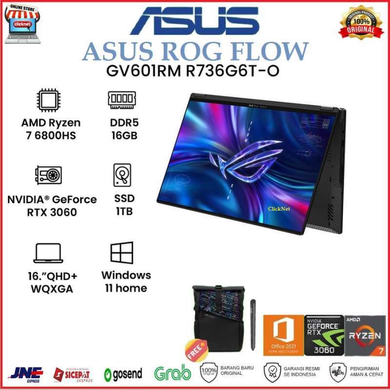Jual ASUS ROG Flow X16 GV601RM AMD R7-6800HS 16GB 1TB SSD RTX3060 6GB ...