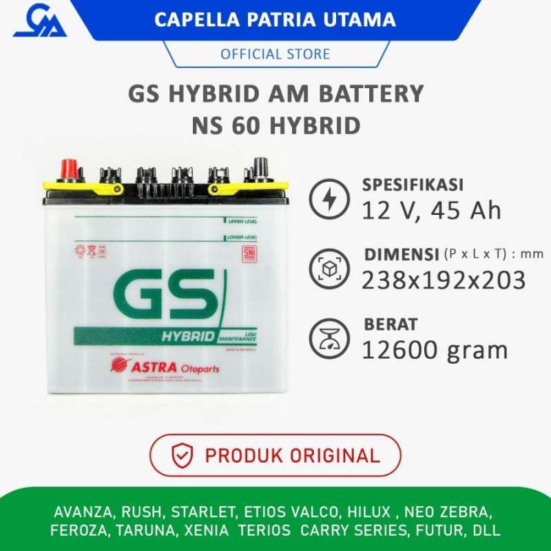 Jual AKI GS ASTRA NS 60 / NS60 HYBRID TERIOS XENIA GRAN MAX (SELF