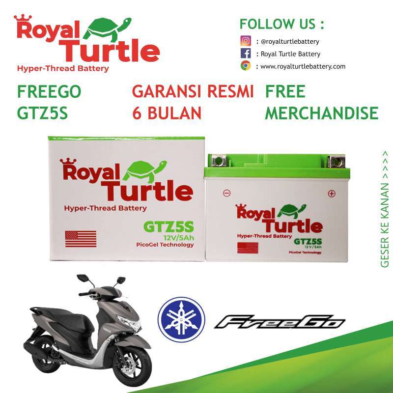 Jual Aki Motor Freego 125 ROYAL TURTLE GTZ7S Accu Kering Maintenance