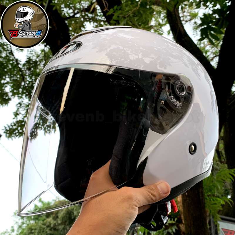 Jual HELM KYT KYOTO HALF FACE SOLID POLOS PUTIH WHITE GLOSSY PAKET