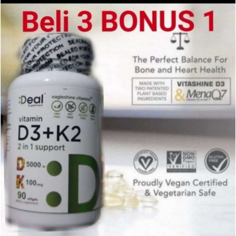 Promo Deal Vitamin D3 + K2 2 in 1 support K 100 mcg D 5000 iu 90