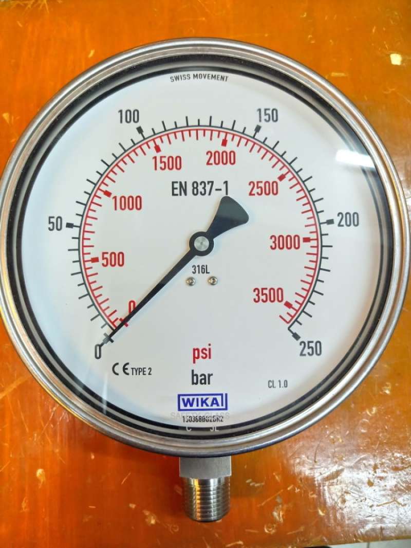 Jual WIKA Pressure Gauge 232.50.160 Range 250 bar 2nd scale psi di