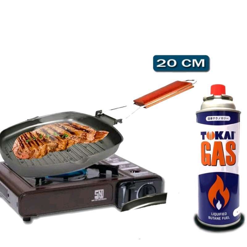Jual Paket kompor portable + grill pan + tabung gas mini tokai Paket