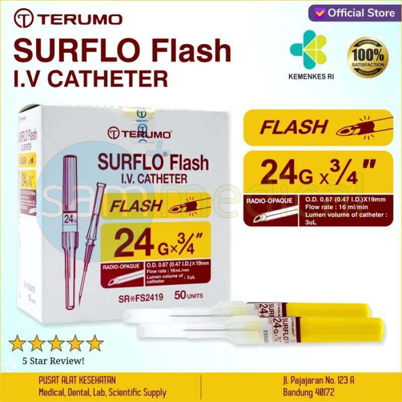 Jual Terumo Surflo Flash IV Catheter / Jarum Infus 24G x 3/4 Satuan di