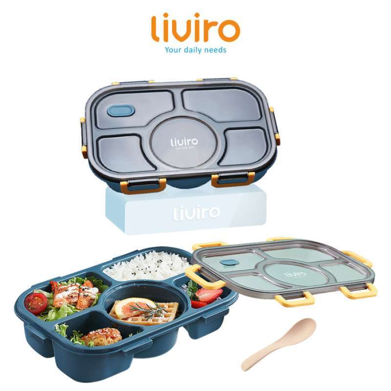 Promo liviro Kotak Makan Lunchbox Tempat Makan Degen 5 Grid 1400 ml BPA FREE Biru Multicolor