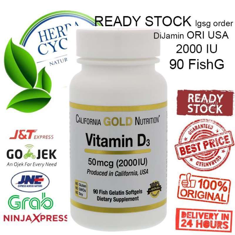 Jual California Gold Nutrition, Vitamin D3, 125 mcg (5,000 IU), 90 Fish ...