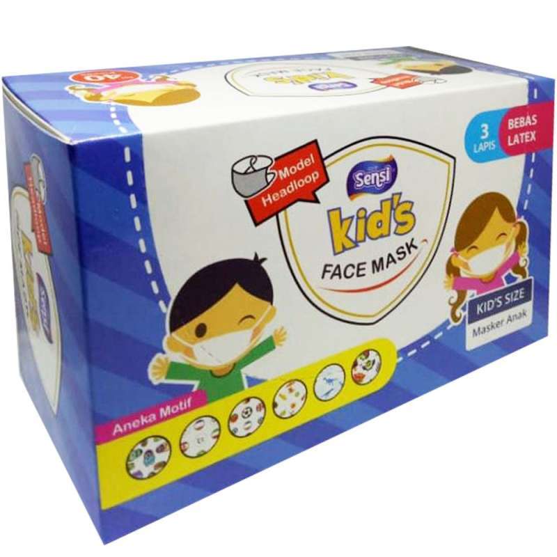 Jual Sensi Kids Mask 3ply Headloop Motif Isi 40 Masker ...