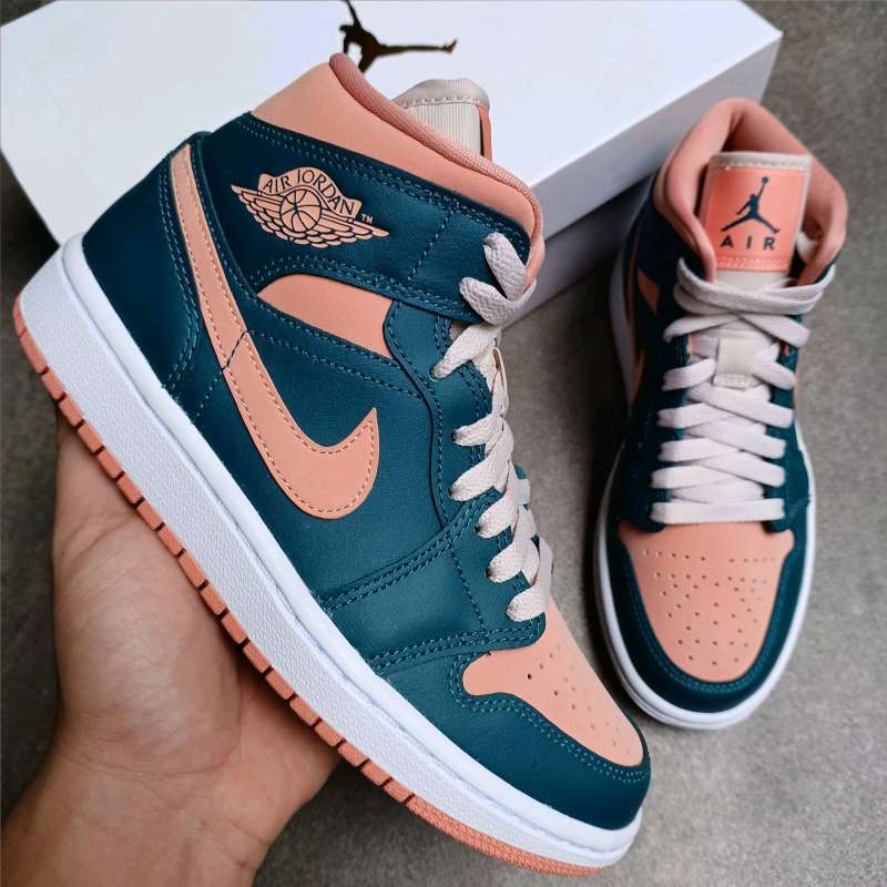 Jual Air Jordan 1 Mid Dark Teal Green (W) salmon pink di Seller