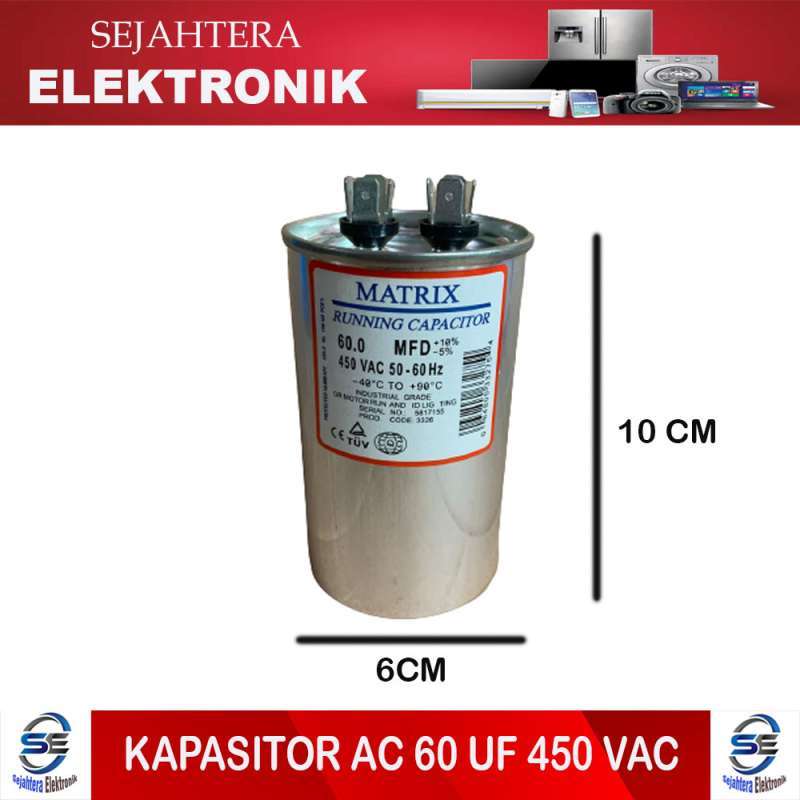 Promo Kapasitor Ac 60 Uf 450 Vac Capasitor Air Conditioner Kompresor ...