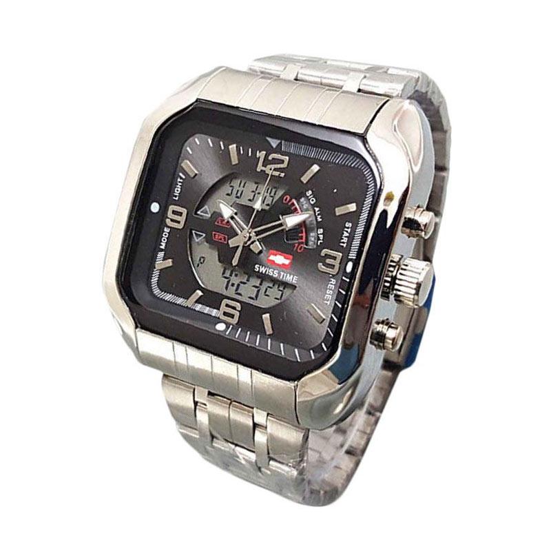 Promo Swiss Army ST7676AD Dual Time Jam Tangan Pria - Silver di Seller