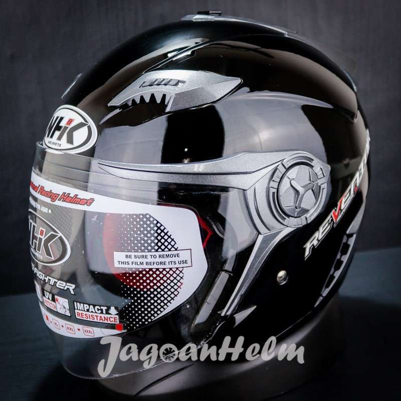 Jual NHK HELM REVENTOR SOLID BLACK GLOSSY DOUBLE VISOR L di Seller Jagoan Helm Toko