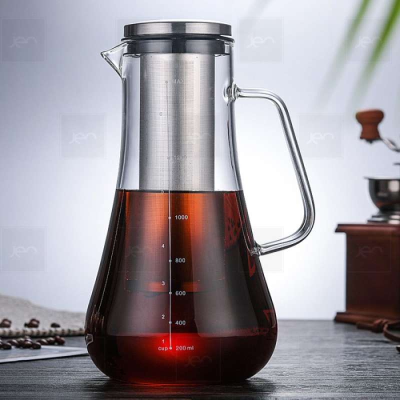 SIXAQAUE Cold Brew Coffee Maker - 52 Oz Borosilicate Glass With Stainless Steel Strainer