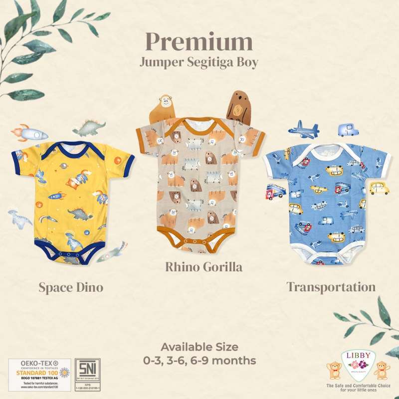 Promo Libby Baby Premium Jumper Segitiga Motif Terbaru Boy Girl Isi 3 Pcs/Pack Usia 012 Bulan