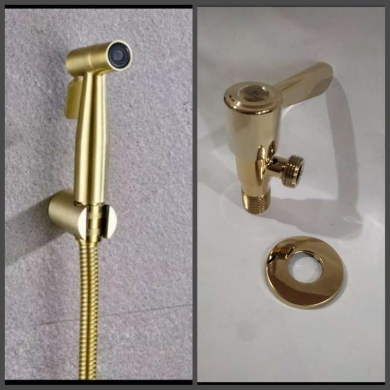 Jual Paket jet shower gold dan stop kran single gold di Seller Toko