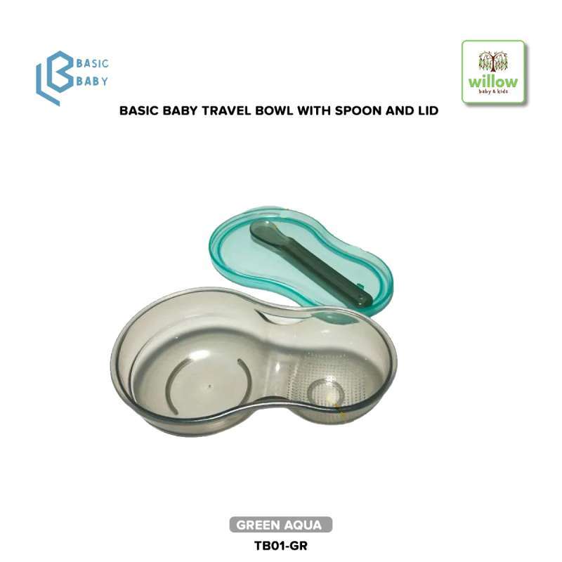 Jual Alat Makan Set Basic Baby Travel Bowl with Spoon & Lid Green