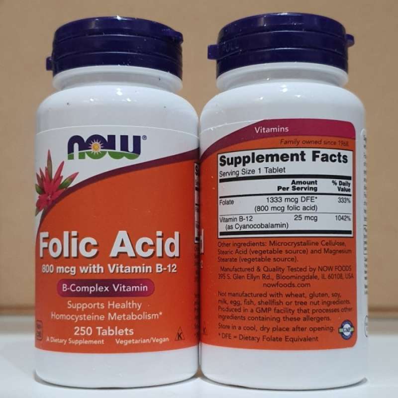 Promo Now Folic Acid 800 Mcg with Vitamin B12 B Complex Vitamin 250