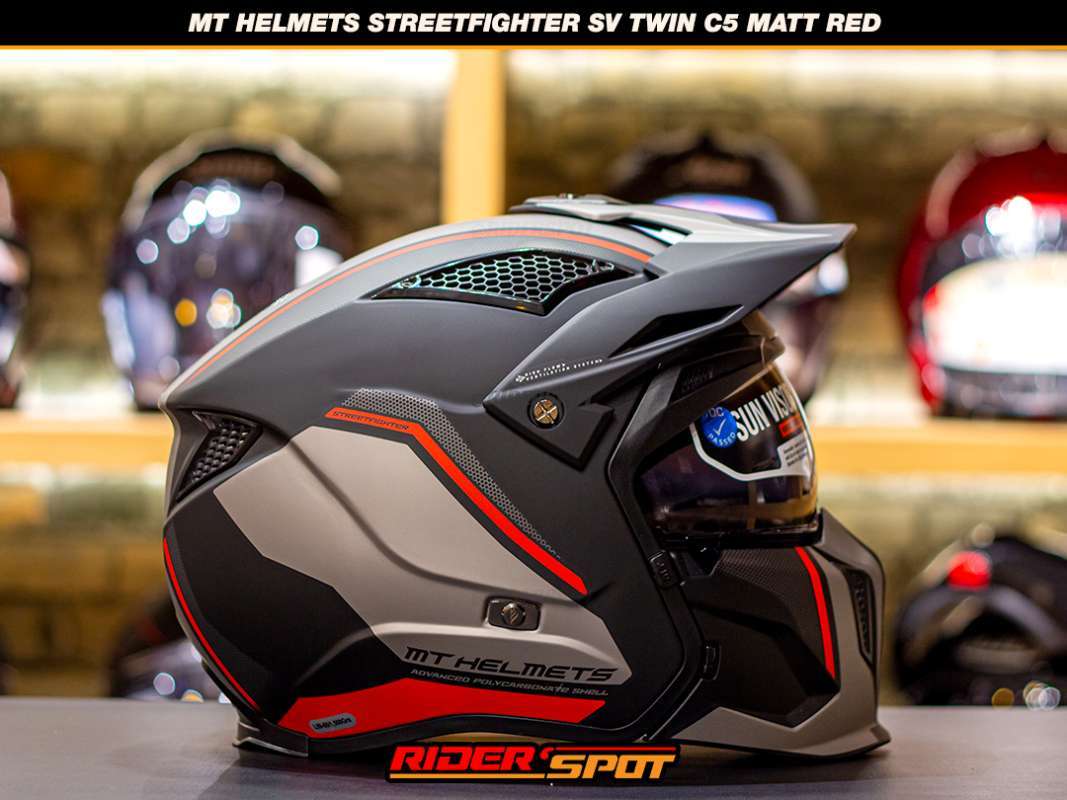 Jual Helm Motor MT Helmets Streetfighter SV Twin C5 Matte Red Cross Not