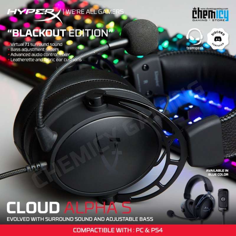 Jual HyperX Cloud Alpha S Blackout 7.1 Surround Sound Gaming Headset di