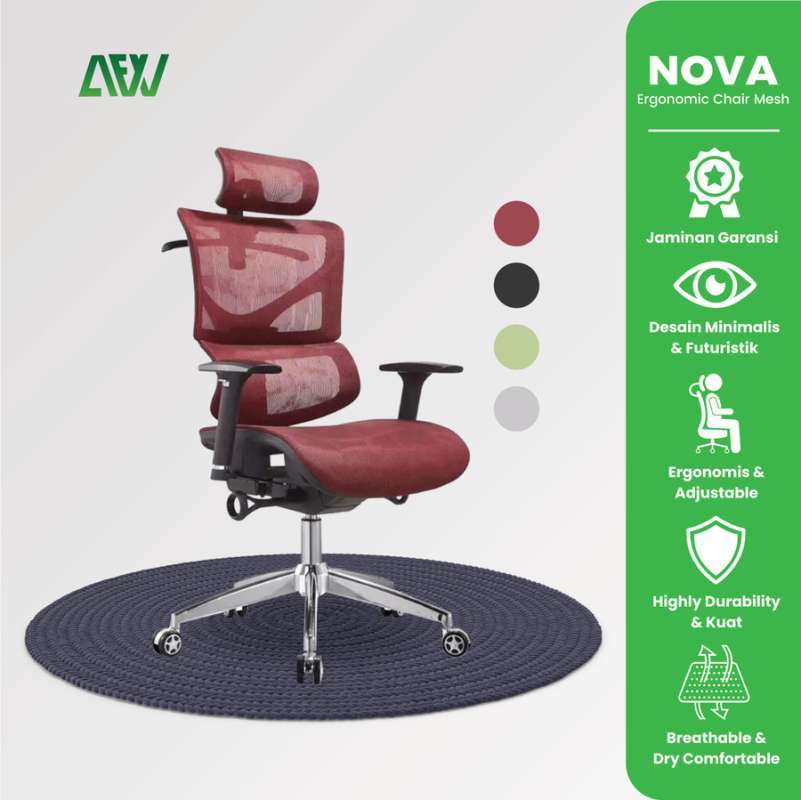Promo NOVA Ergonomic Chair Kursi Kantor Mesh Kursi Kerja Diskon 29 di