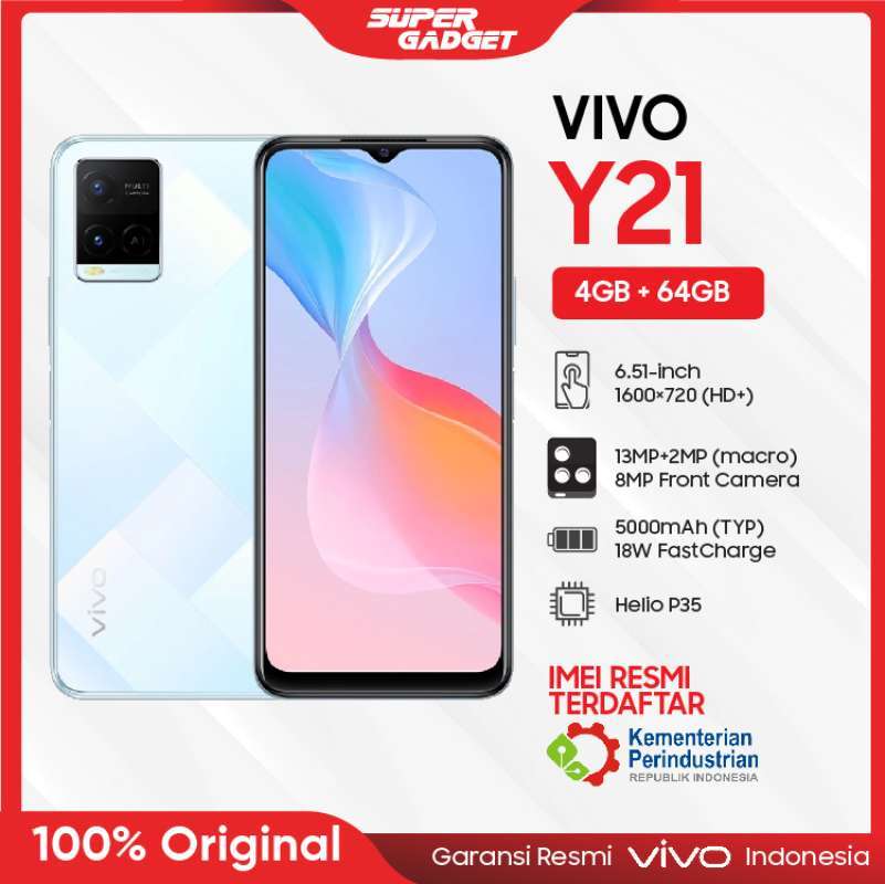 Jual VIVO Y21 4/64 GB RAM 4 ROM 64GB Original Handphone Hp Smartphone