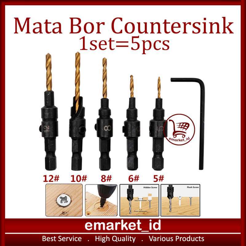 Jual Mata Bor Countersink 5 in 1 / Kayu Pilot Hole Drill Aluminium