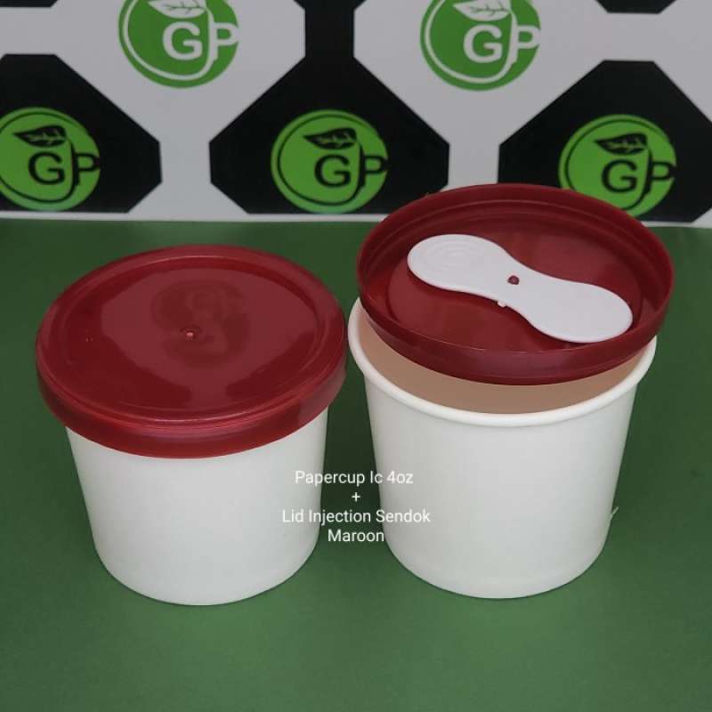 Jual Papercup Ice Cream 4 Oz + Lid Injection Maroon (Tm) (Isi 50 Pcs