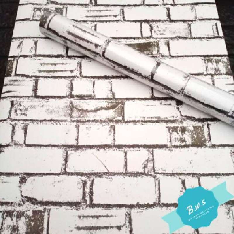 Jual Wallpaper Sticker Dinding Motif Batu Bata Putih Hitam //10m x 45cm