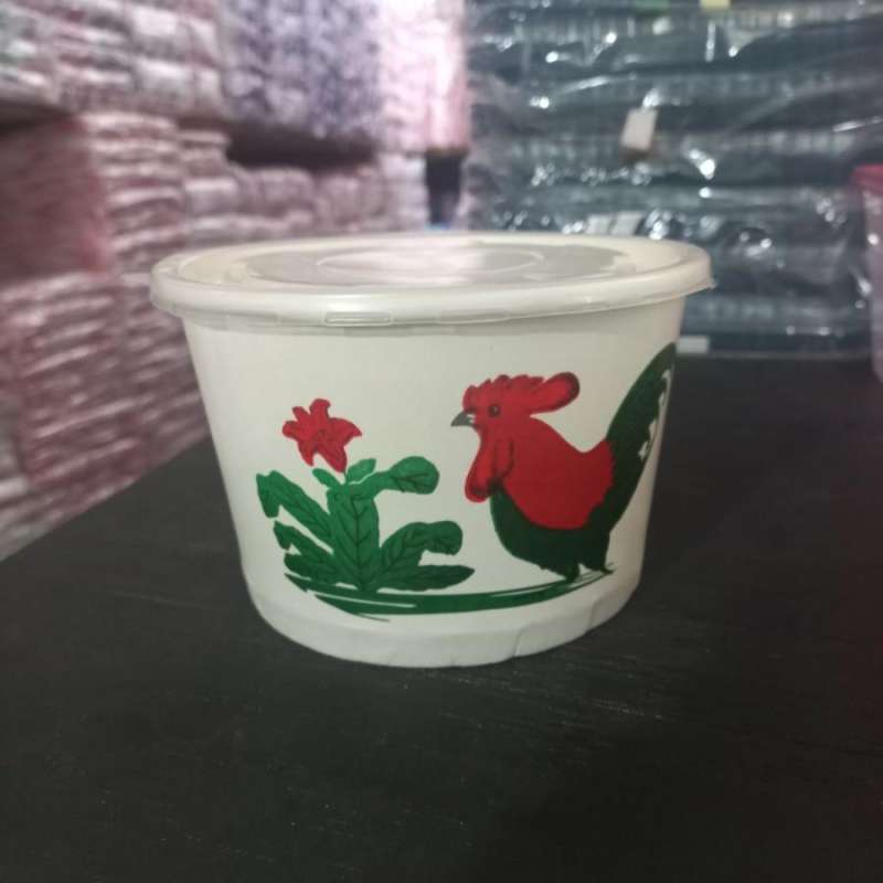 Jual Paper Bowl Motif Ayam Jago 800 Ml / Mangkok Kertas Tahan Panas 50 