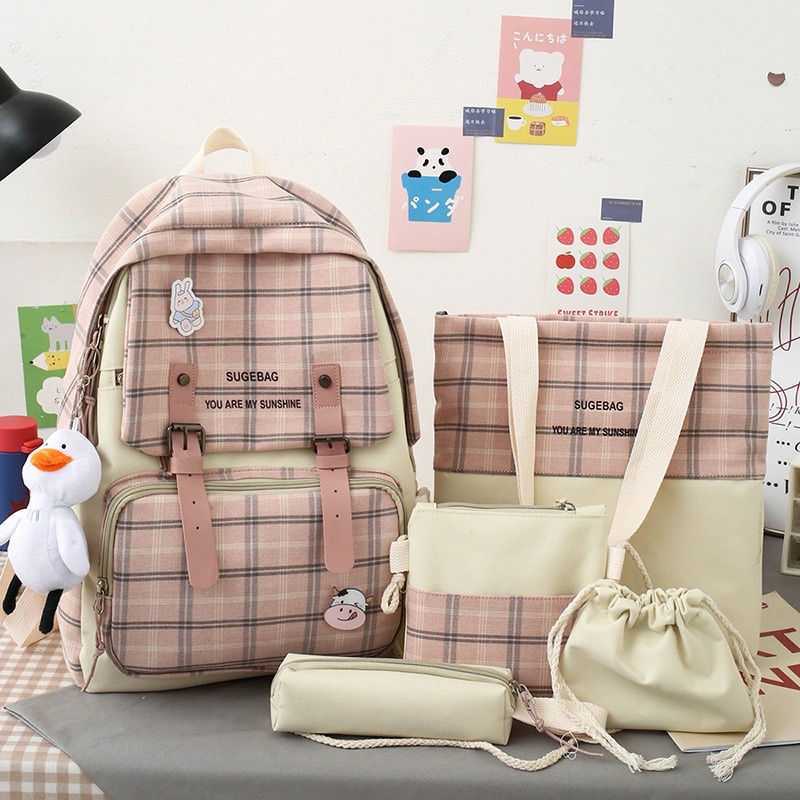 tas ransel anak sekolah set 3in1 kanvas ransel wanita sekolah tas untuk remaja ransel backpack tas ransel wanita korea mirror sepatutasbandung