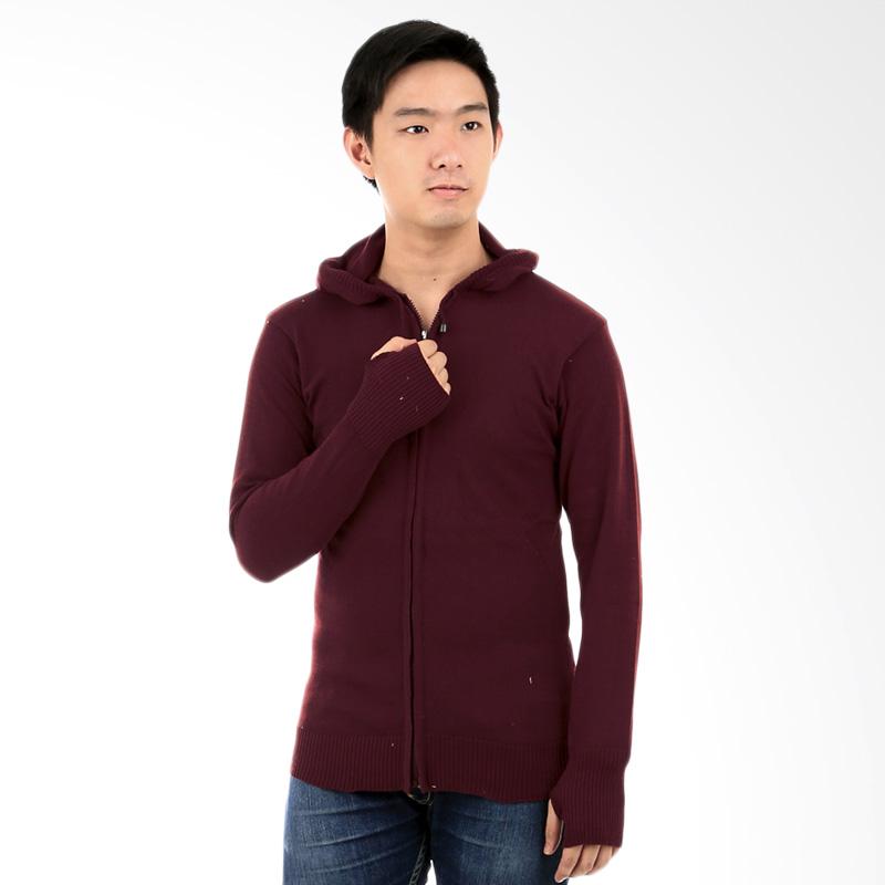 Jual Cardigan  Rajut  Hoodie Ariel Motif Simple Maroon 