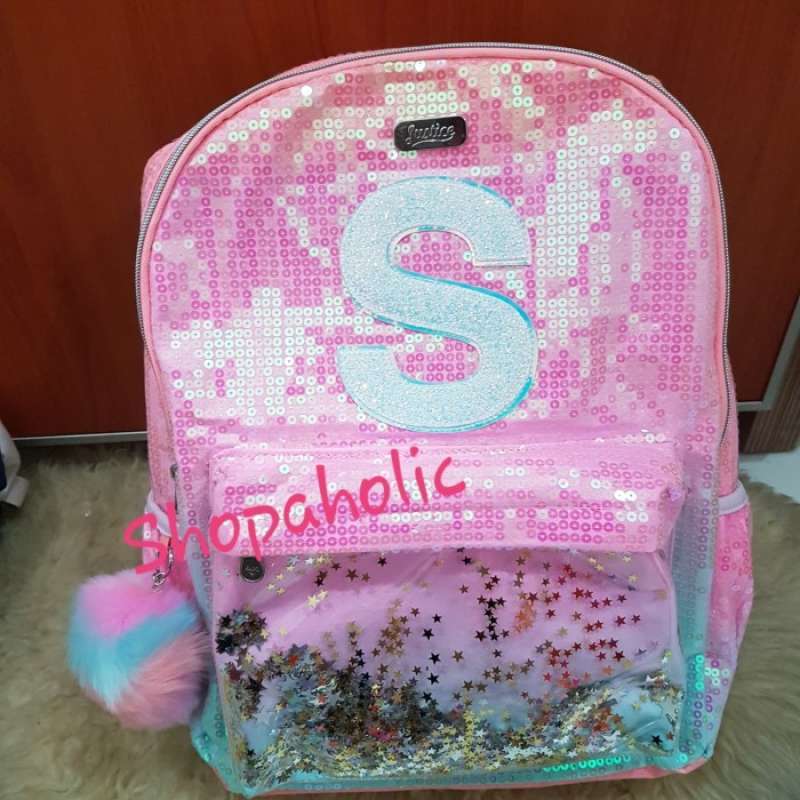Jual Tas Justice ORIginal Backpack Large Sequin Pink Glitter Unicorn