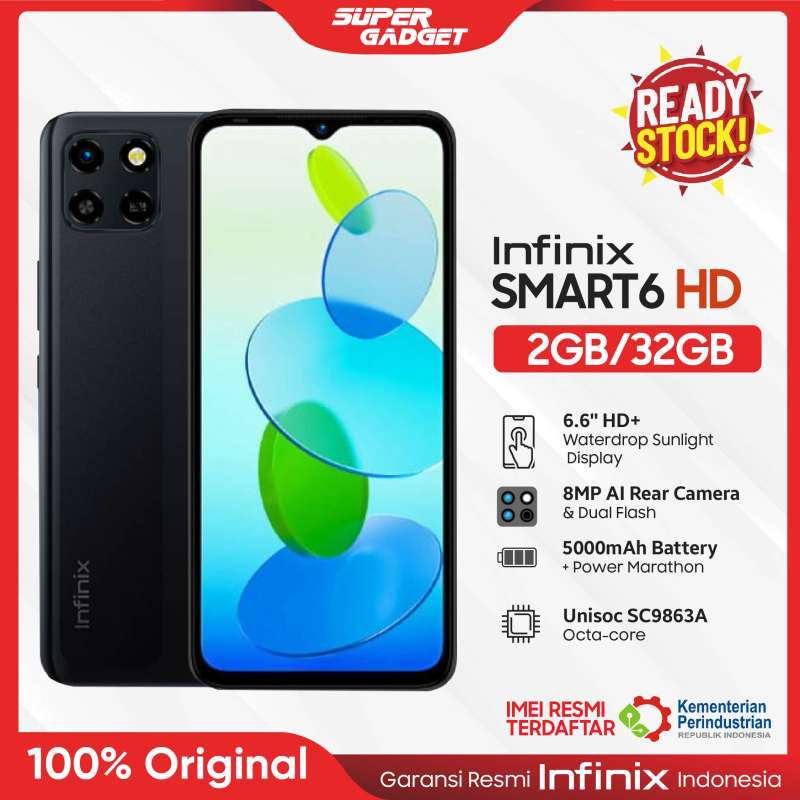 Promo Infinix Smart 6 HD 2/32 RAM 2    ROM 32 GB 2GB 32GB Android - Black