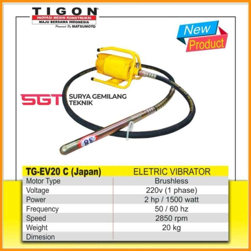 Jual Mesin vibrator elektrik beton concrete Tigon komplit selang 6mtr
