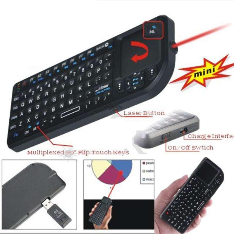 Jual 2.4GHz Mini Wireless Keyboard Mouse Combo + Touchpad + Laser