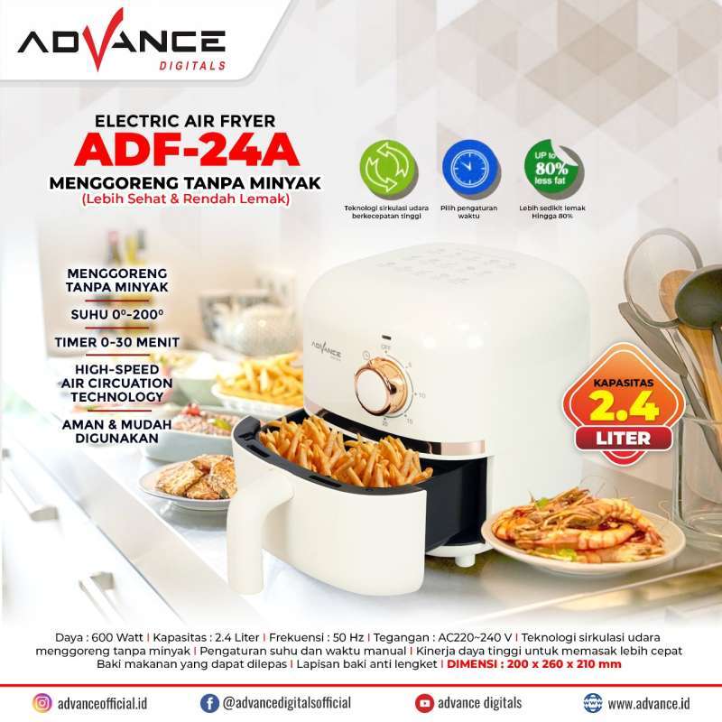 Jual Air Fryer Kapasitas 2,4 Liter Advance Adf24 A / Penggorengan Tanpa