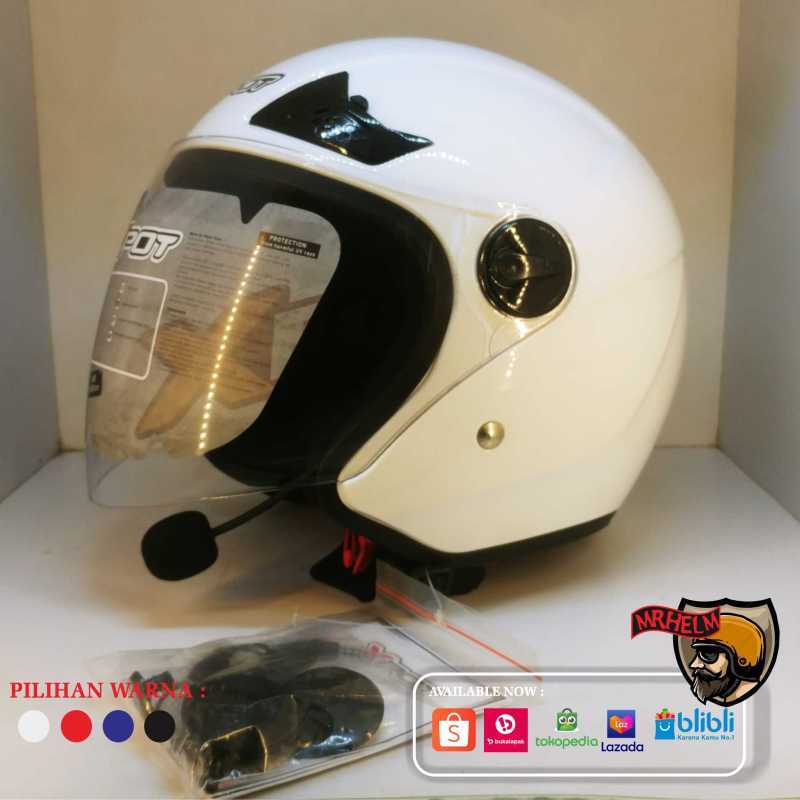 Jual HELM HALF FACE XPOT VISOR N300 WITH EARPHONE + MIC ( MR HELM ) di