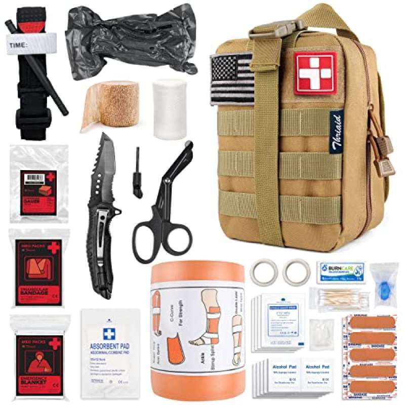 Touroam Tactical Emergency First Aid Medical Kit Molle Admin Pouch Ifak Wound Dressing Blood Control Emt Survival Trauma Kit Camp Travel Car Medic Kit Tan Pouch