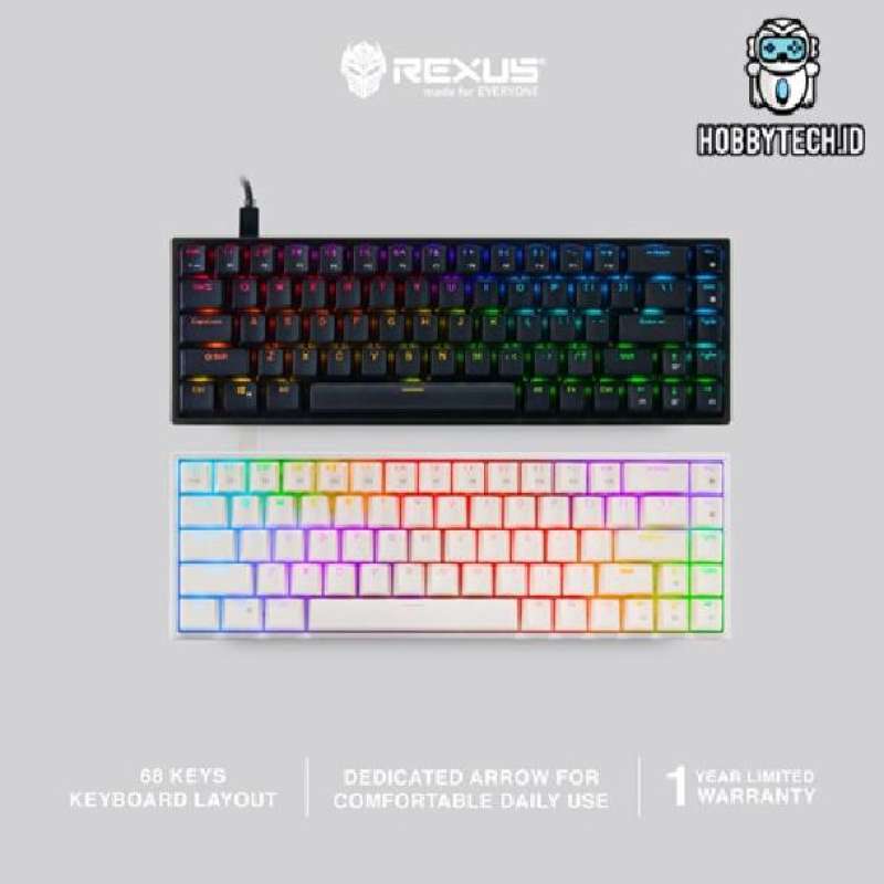 Jual Rexus DAIVA RX-D68 RGB 68% Hotswappable Mechanical Gaming Keyboard