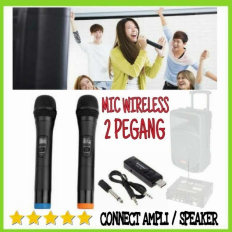 Promo 3R Microphone Wireless Mic Karaoke Connect Ampli Speaker 2 Mic