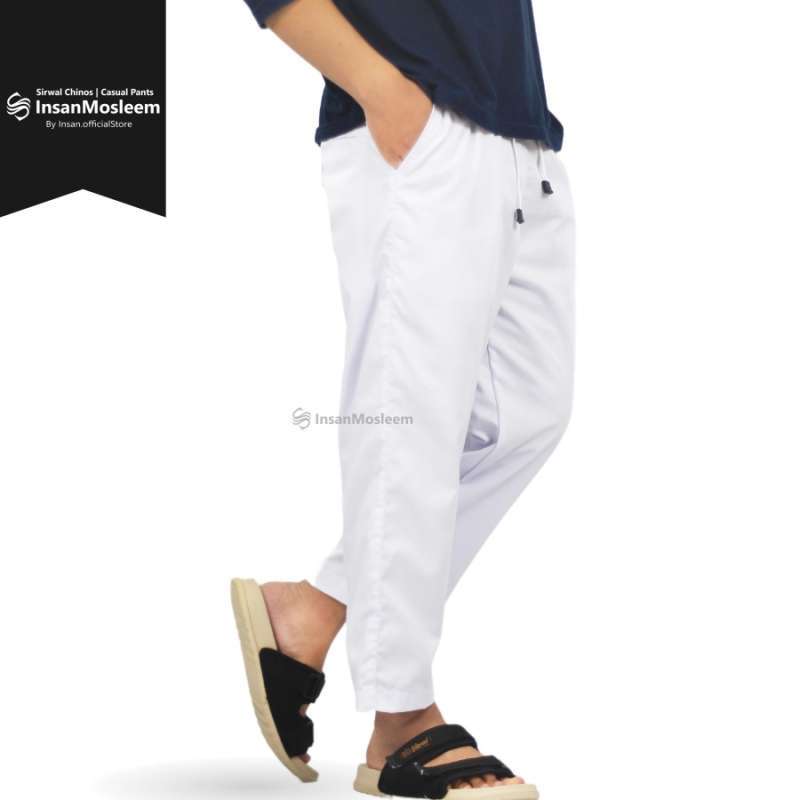 Jual Celana bahan pria putih polos Sirwal chinos semi formal kasual