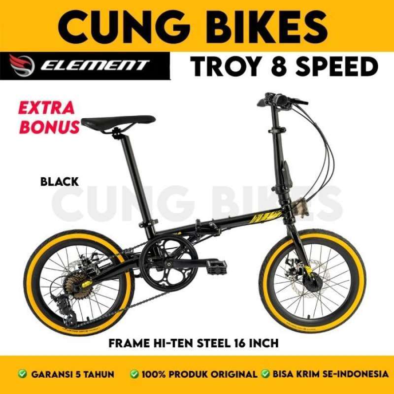 Jual Sepeda Lipat 16 inch Folding Bike Element Troy 8 Speed New Desain